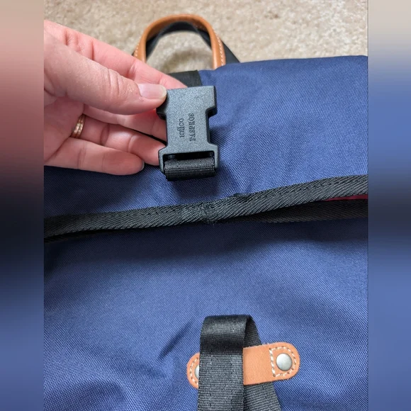 Harvest Label Navy Blue Black Leather Detail Fold over Backpack Travel Bag